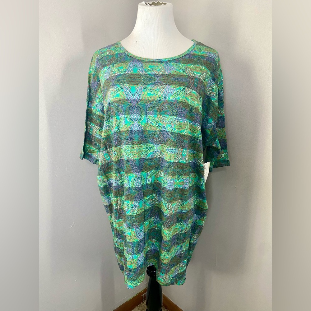 LuLaRoe Irma Tunic Style Top NWT Green Multicolor Abstract Stripes
